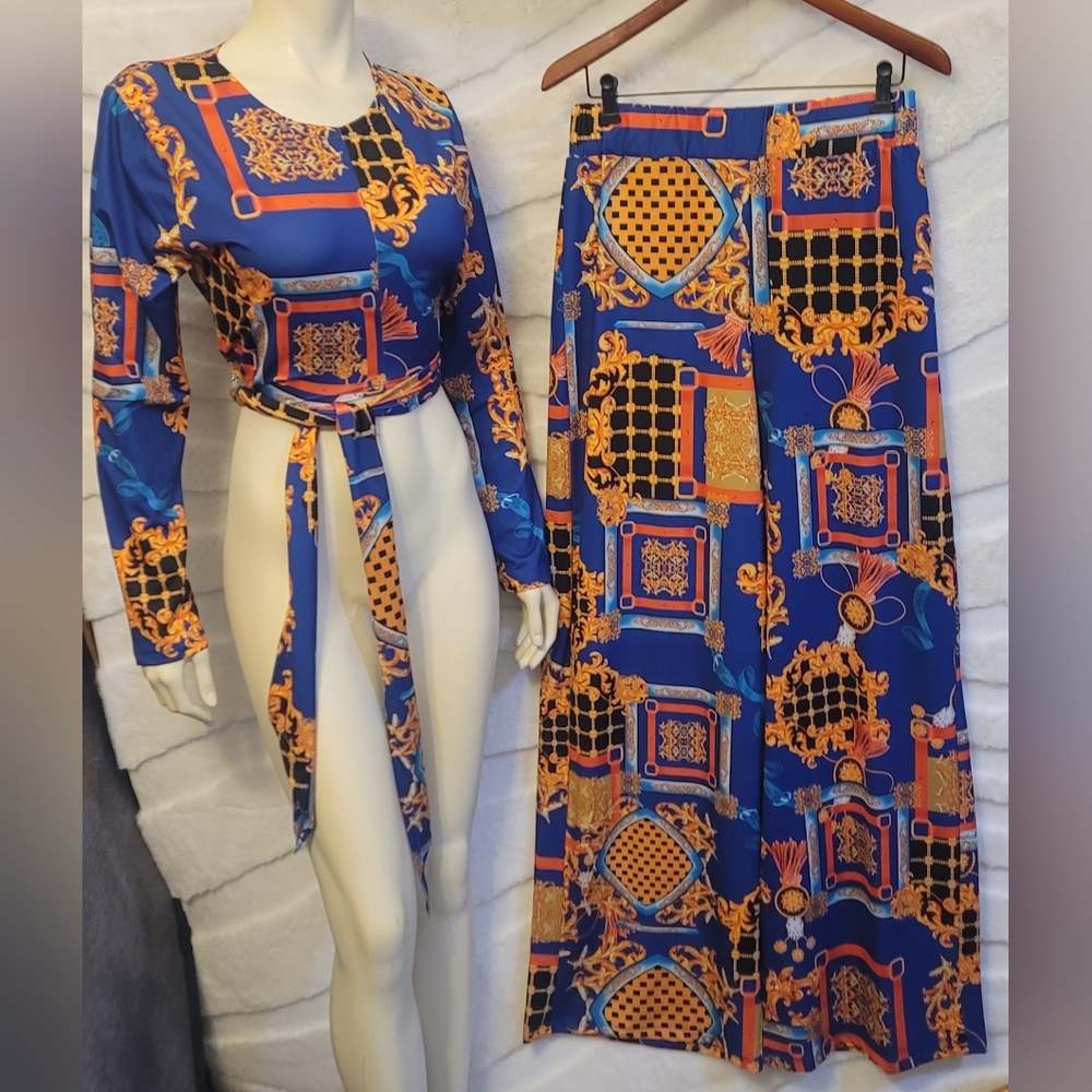 Mix Virage 2 Piece Baroque Stretch NWT XL Long Sleeve Tie & Medium Wide Leg Pant